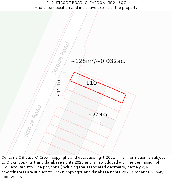 110, STRODE ROAD, CLEVEDON, BS21 6QG: Plot and title map