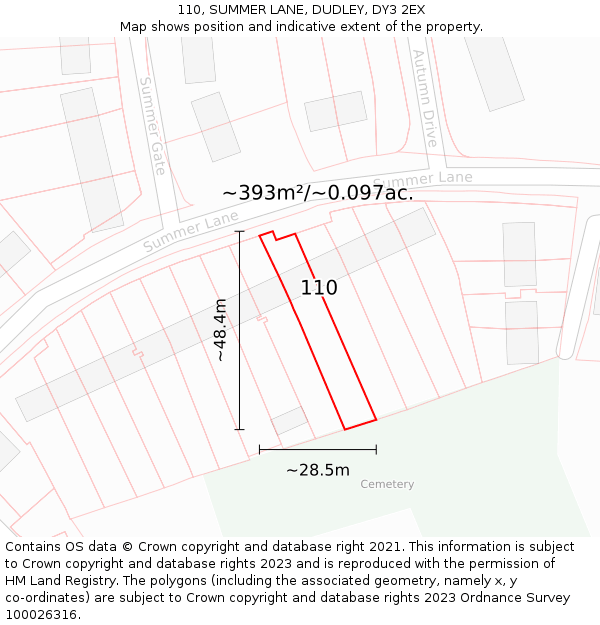 110, SUMMER LANE, DUDLEY, DY3 2EX: Plot and title map