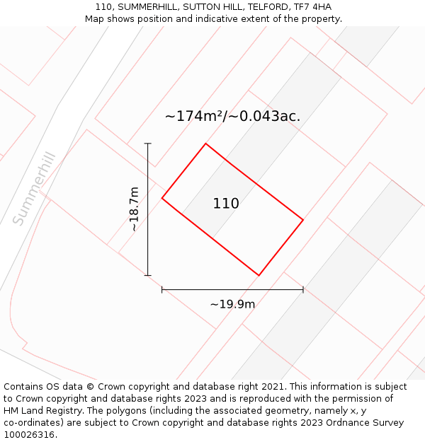 110, SUMMERHILL, SUTTON HILL, TELFORD, TF7 4HA: Plot and title map