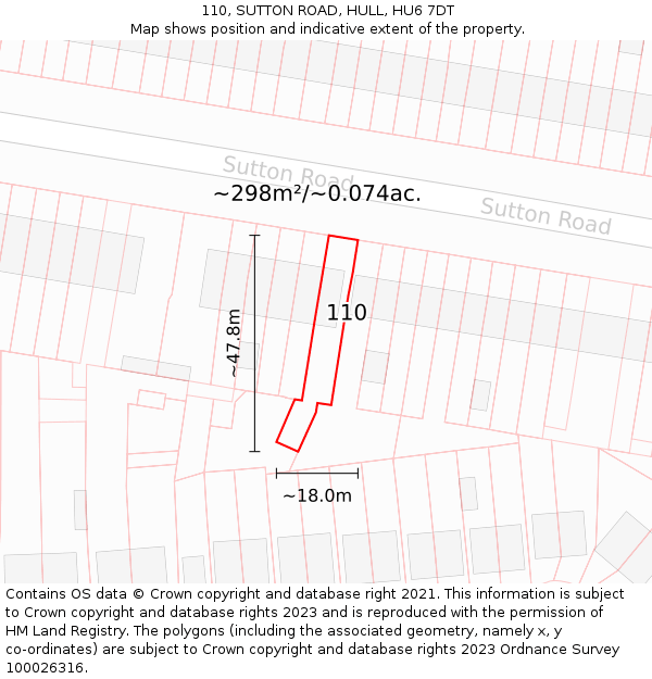 110, SUTTON ROAD, HULL, HU6 7DT: Plot and title map