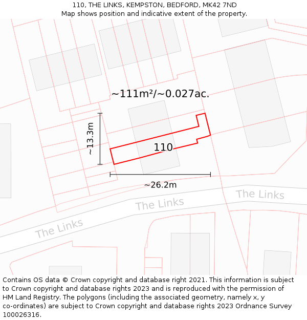 110, THE LINKS, KEMPSTON, BEDFORD, MK42 7ND: Plot and title map