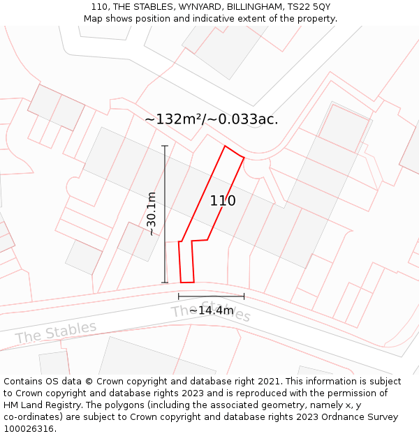 110, THE STABLES, WYNYARD, BILLINGHAM, TS22 5QY: Plot and title map