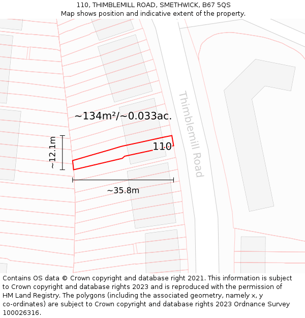 110, THIMBLEMILL ROAD, SMETHWICK, B67 5QS: Plot and title map