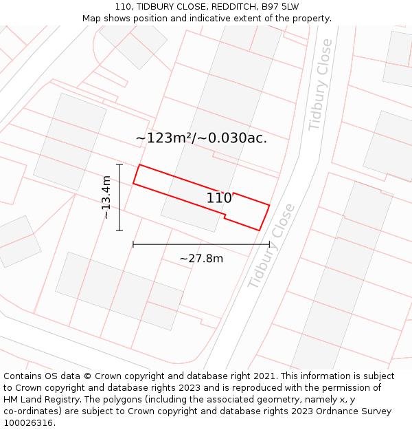 110, TIDBURY CLOSE, REDDITCH, B97 5LW: Plot and title map