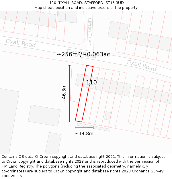 110, TIXALL ROAD, STAFFORD, ST16 3UD: Plot and title map