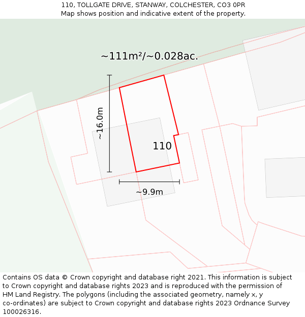 110, TOLLGATE DRIVE, STANWAY, COLCHESTER, CO3 0PR: Plot and title map