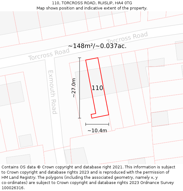 110, TORCROSS ROAD, RUISLIP, HA4 0TG: Plot and title map