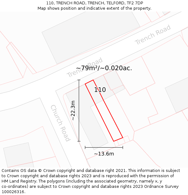 110, TRENCH ROAD, TRENCH, TELFORD, TF2 7DP: Plot and title map