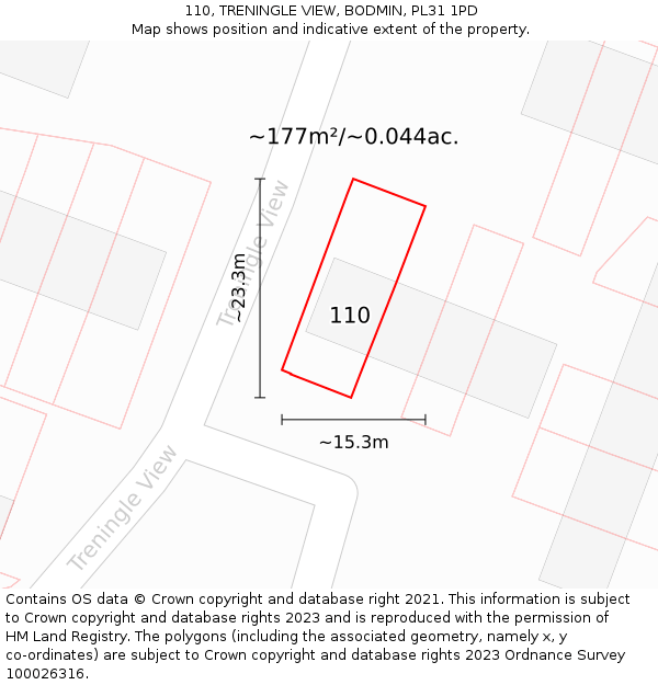 110, TRENINGLE VIEW, BODMIN, PL31 1PD: Plot and title map