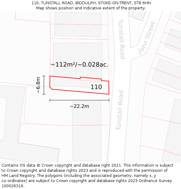 110, TUNSTALL ROAD, BIDDULPH, STOKE-ON-TRENT, ST8 6HN: Plot and title map