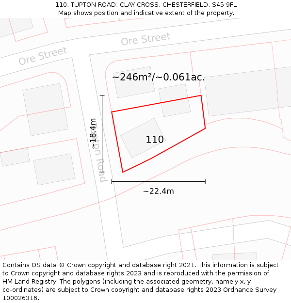 110, TUPTON ROAD, CLAY CROSS, CHESTERFIELD, S45 9FL: Plot and title map