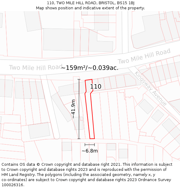 110, TWO MILE HILL ROAD, BRISTOL, BS15 1BJ: Plot and title map