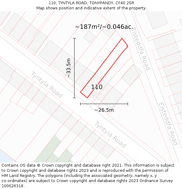110, TYNTYLA ROAD, TONYPANDY, CF40 2SR: Plot and title map