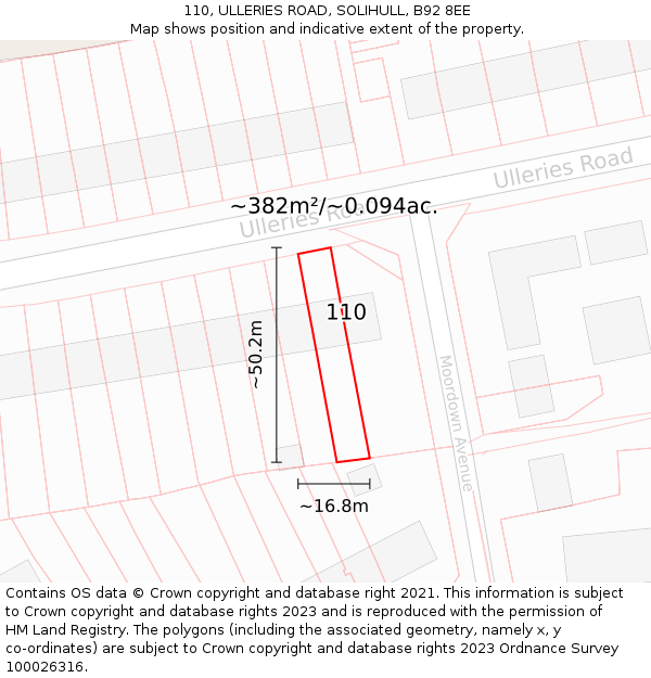 110, ULLERIES ROAD, SOLIHULL, B92 8EE: Plot and title map