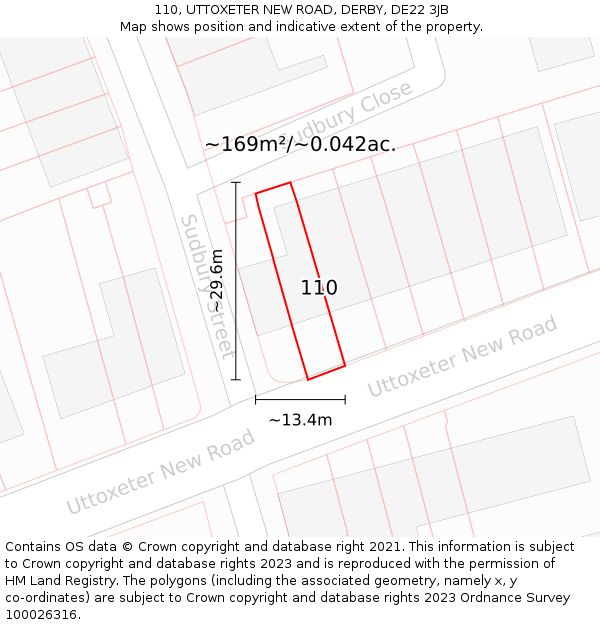 110, UTTOXETER NEW ROAD, DERBY, DE22 3JB: Plot and title map