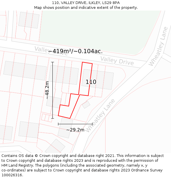 110, VALLEY DRIVE, ILKLEY, LS29 8PA: Plot and title map