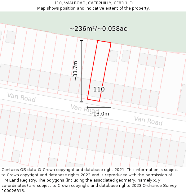 110, VAN ROAD, CAERPHILLY, CF83 1LD: Plot and title map