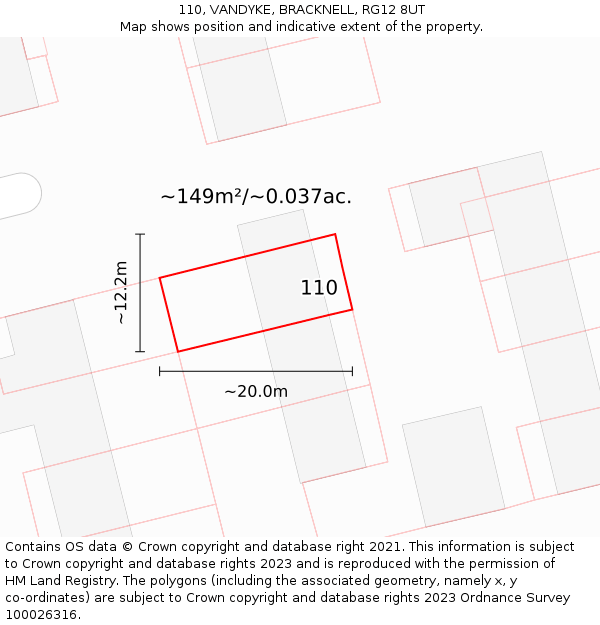 110, VANDYKE, BRACKNELL, RG12 8UT: Plot and title map