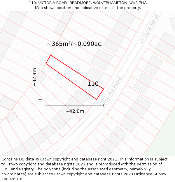 110, VICTORIA ROAD, BRADMORE, WOLVERHAMPTON, WV3 7HA: Plot and title map