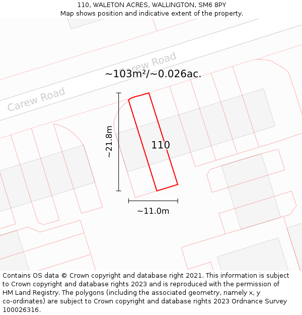 110, WALETON ACRES, WALLINGTON, SM6 8PY: Plot and title map