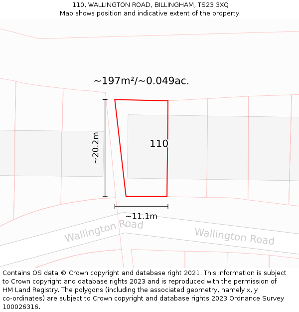 110, WALLINGTON ROAD, BILLINGHAM, TS23 3XQ: Plot and title map