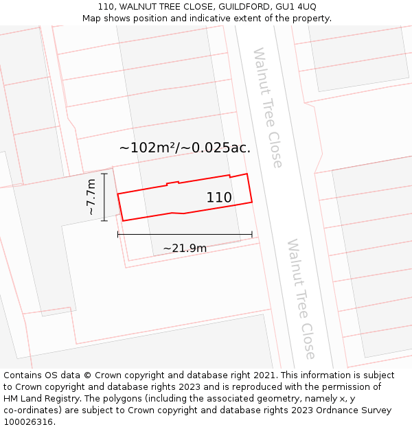 110, WALNUT TREE CLOSE, GUILDFORD, GU1 4UQ: Plot and title map