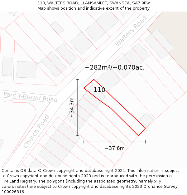 110, WALTERS ROAD, LLANSAMLET, SWANSEA, SA7 9RW: Plot and title map