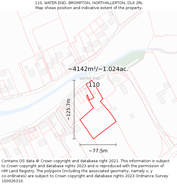 110, WATER END, BROMPTON, NORTHALLERTON, DL6 2RL: Plot and title map