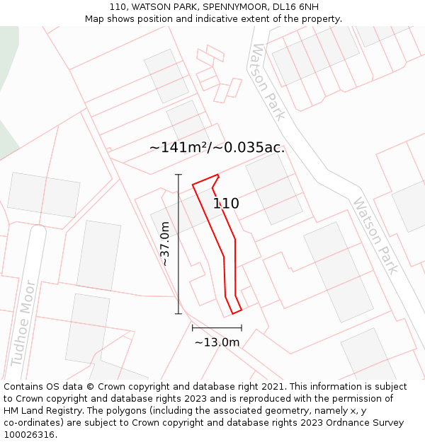 110, WATSON PARK, SPENNYMOOR, DL16 6NH: Plot and title map