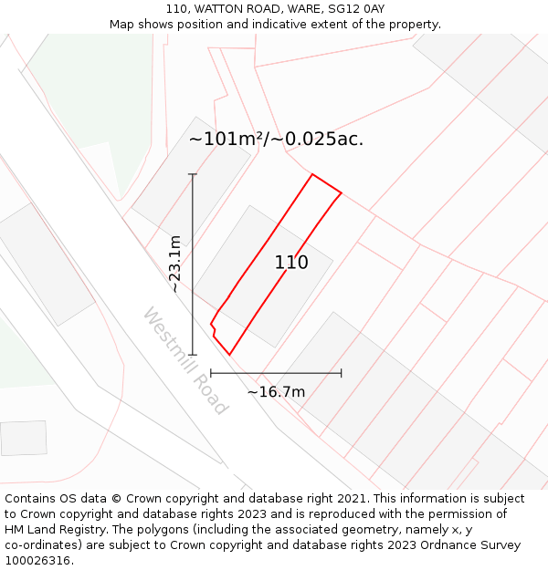 110, WATTON ROAD, WARE, SG12 0AY: Plot and title map