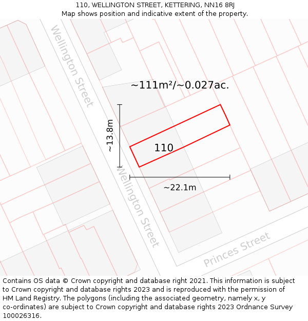 110, WELLINGTON STREET, KETTERING, NN16 8RJ: Plot and title map
