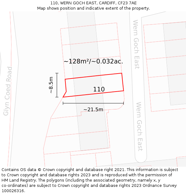 110, WERN GOCH EAST, CARDIFF, CF23 7AE: Plot and title map
