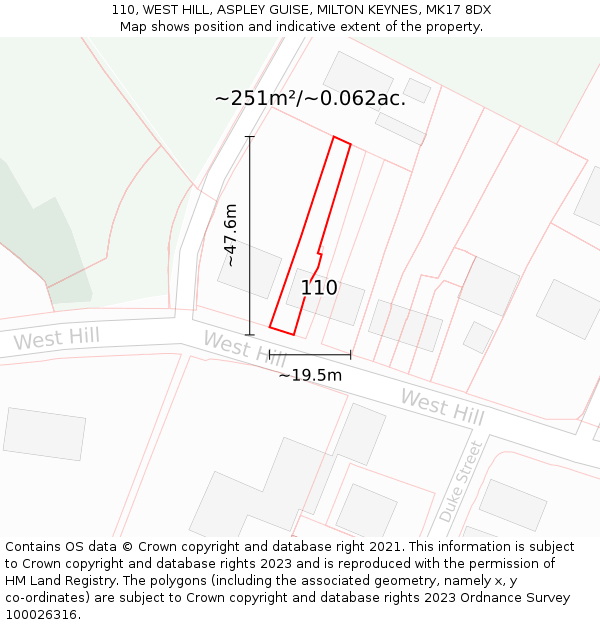 110, WEST HILL, ASPLEY GUISE, MILTON KEYNES, MK17 8DX: Plot and title map