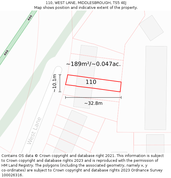 110, WEST LANE, MIDDLESBROUGH, TS5 4EJ: Plot and title map