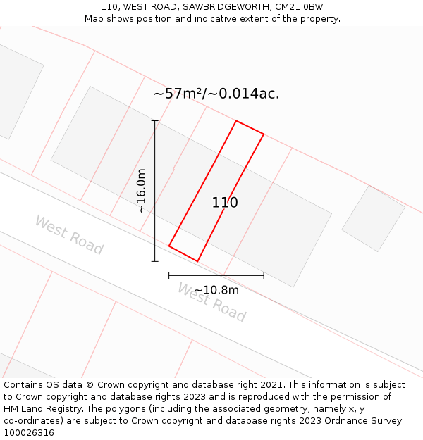 110, WEST ROAD, SAWBRIDGEWORTH, CM21 0BW: Plot and title map