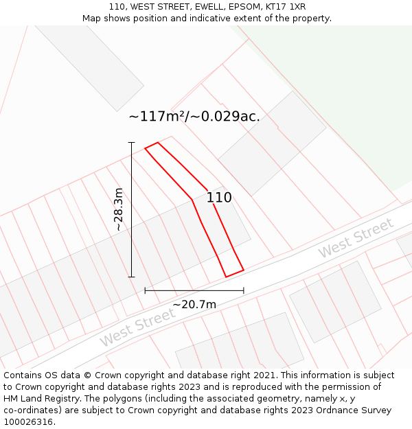 110, WEST STREET, EWELL, EPSOM, KT17 1XR: Plot and title map