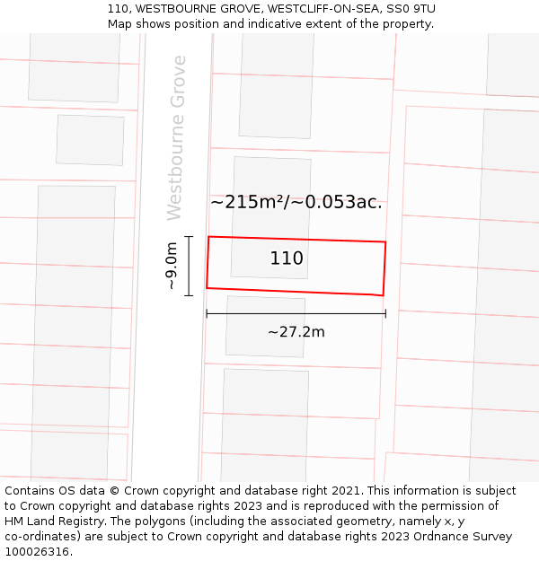 110, WESTBOURNE GROVE, WESTCLIFF-ON-SEA, SS0 9TU: Plot and title map