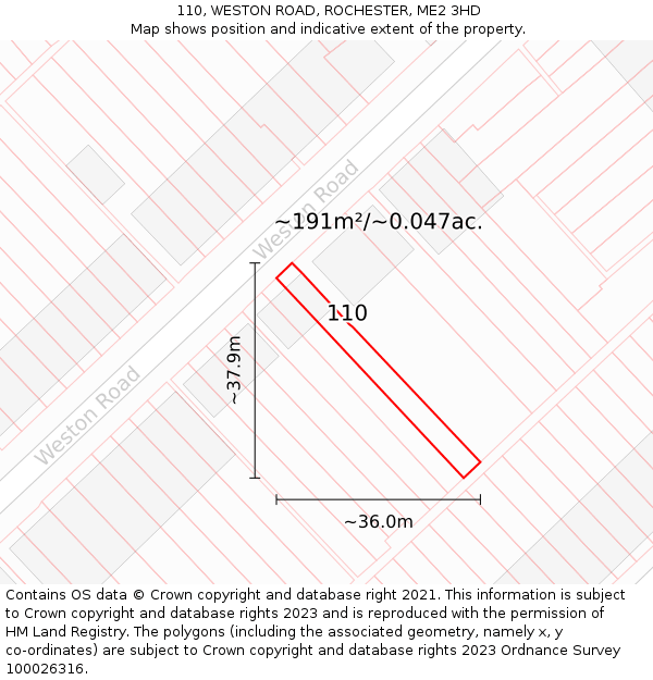 110, WESTON ROAD, ROCHESTER, ME2 3HD: Plot and title map