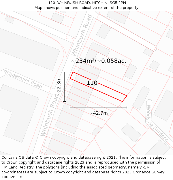 110, WHINBUSH ROAD, HITCHIN, SG5 1PN: Plot and title map