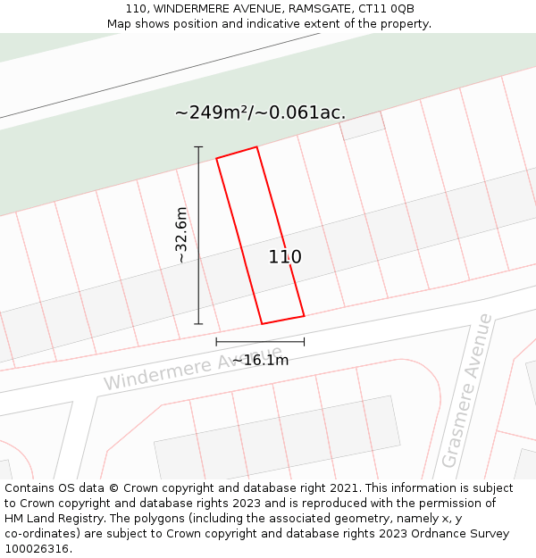 110, WINDERMERE AVENUE, RAMSGATE, CT11 0QB: Plot and title map