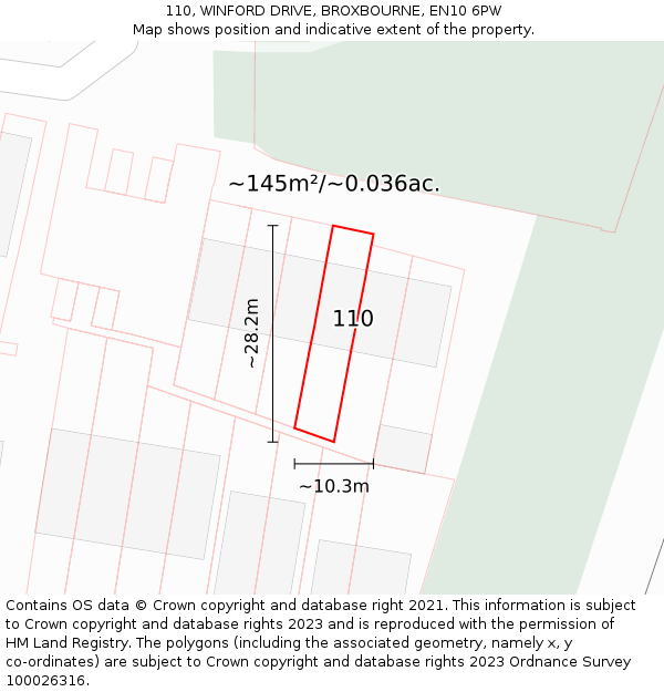 110, WINFORD DRIVE, BROXBOURNE, EN10 6PW: Plot and title map