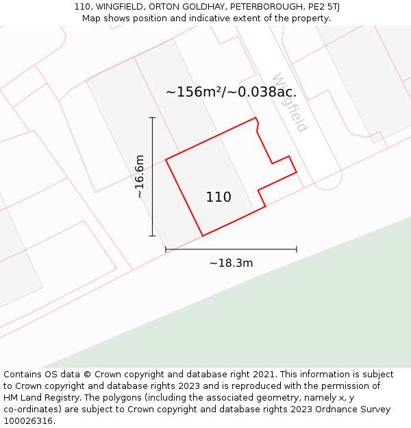110, WINGFIELD, ORTON GOLDHAY, PETERBOROUGH, PE2 5TJ: Plot and title map