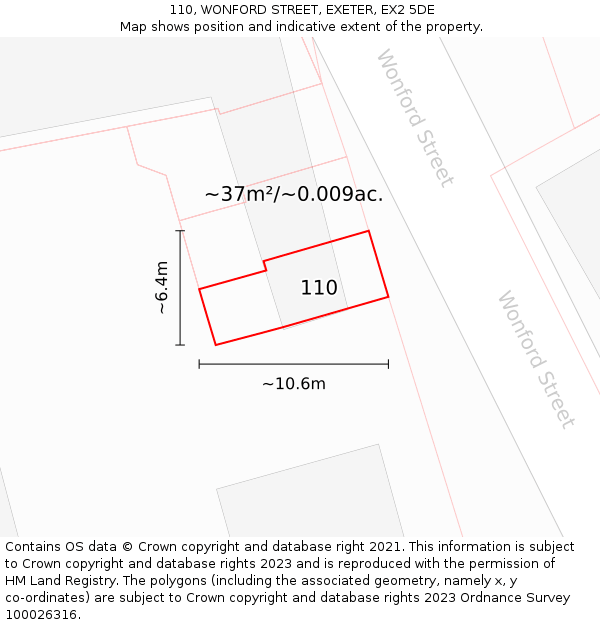 110, WONFORD STREET, EXETER, EX2 5DE: Plot and title map