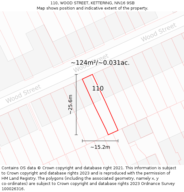 110, WOOD STREET, KETTERING, NN16 9SB: Plot and title map