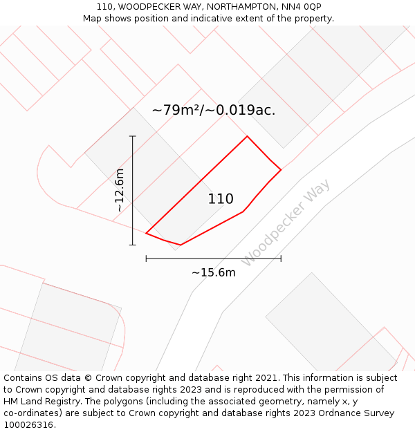 110, WOODPECKER WAY, NORTHAMPTON, NN4 0QP: Plot and title map