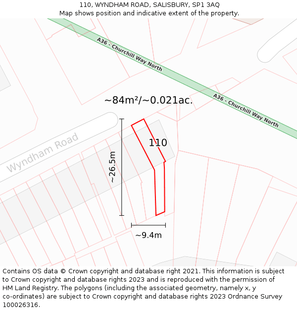 110, WYNDHAM ROAD, SALISBURY, SP1 3AQ: Plot and title map