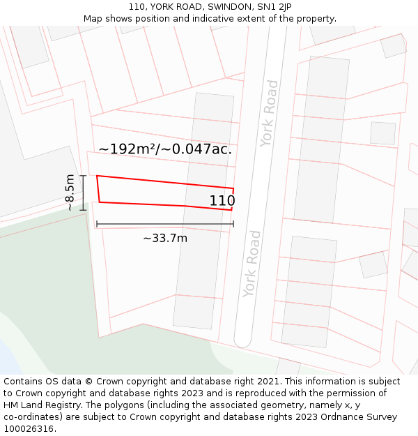 110, YORK ROAD, SWINDON, SN1 2JP: Plot and title map