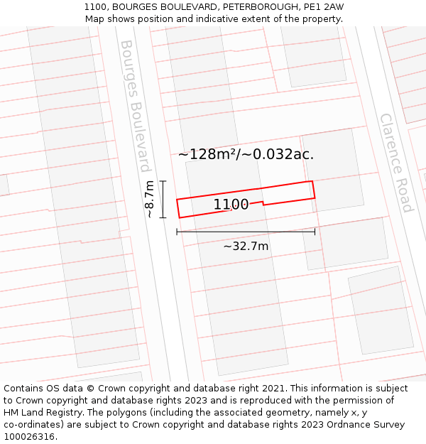 1100, BOURGES BOULEVARD, PETERBOROUGH, PE1 2AW: Plot and title map