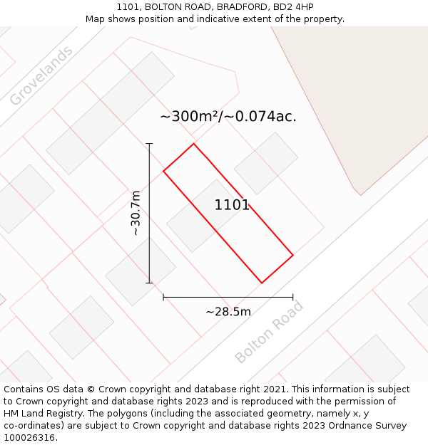 1101, BOLTON ROAD, BRADFORD, BD2 4HP: Plot and title map
