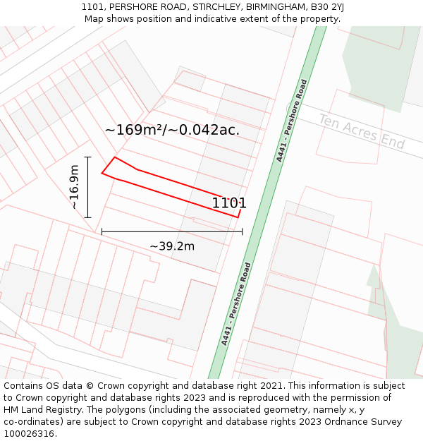 1101, PERSHORE ROAD, STIRCHLEY, BIRMINGHAM, B30 2YJ: Plot and title map